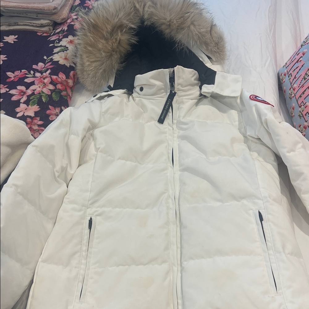 Canada Goose White Puffer Jacket with Fur Hood